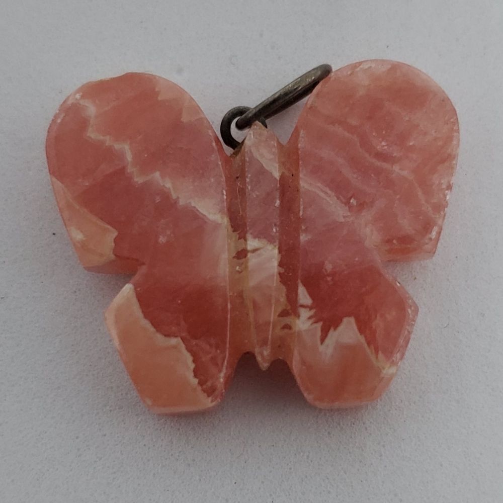 Carved Rhodochrosite Butterfly Shaped Pendant